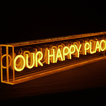 Illuminate Your Space with the Ultimate LED Neon Our Happy Place Light Box – The Quintessential Blend of Retro Charm and Modern Flair!