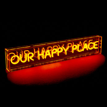 Illuminate Your Space with the Ultimate LED Neon Our Happy Place Light Box – The Quintessential Blend of Retro Charm and Modern Flair!